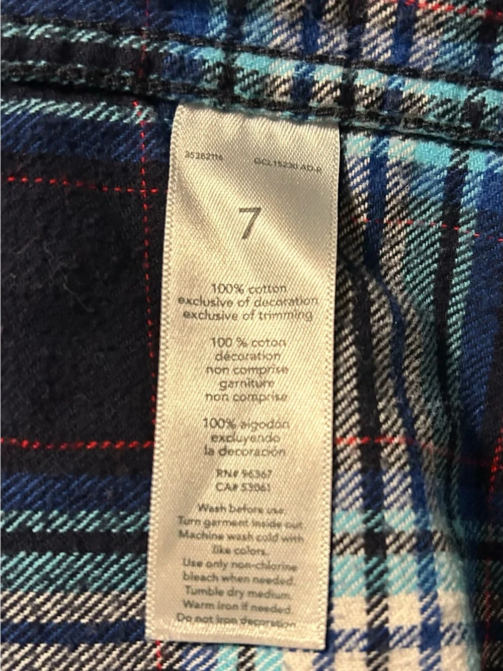 OshKosh B'gosh Boy’s Plaid Flannel Cabincore Navy and Red Button-Down Shirt Sz 7